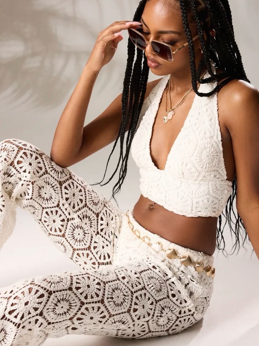 Windsor Cream Crochet Wide-Leg Pants